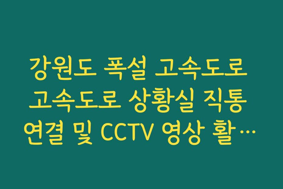 강원도 폭설 고속도로 고속도로 상황실 직통 연결 및 CCTV 영상 활용법
