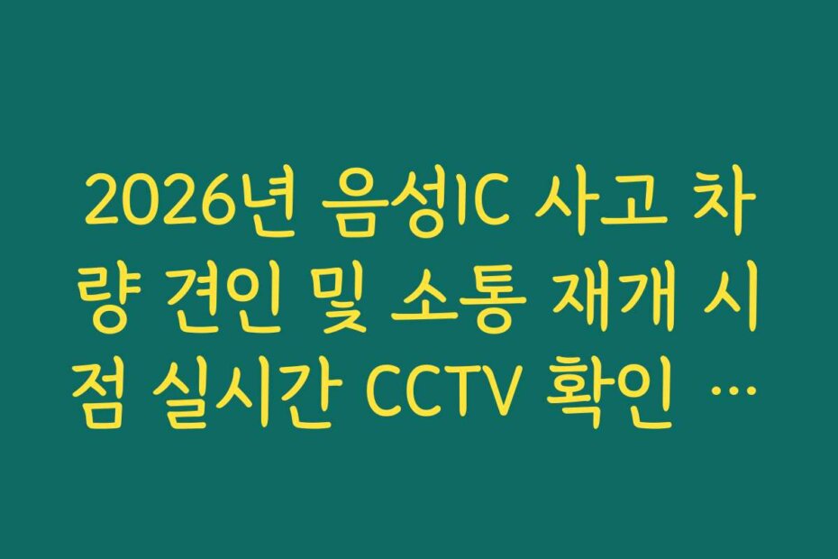 2026년 음성IC 사고 차량 견인 및 소통 재개 시점 실시간 CCTV 확인 확인 가이드