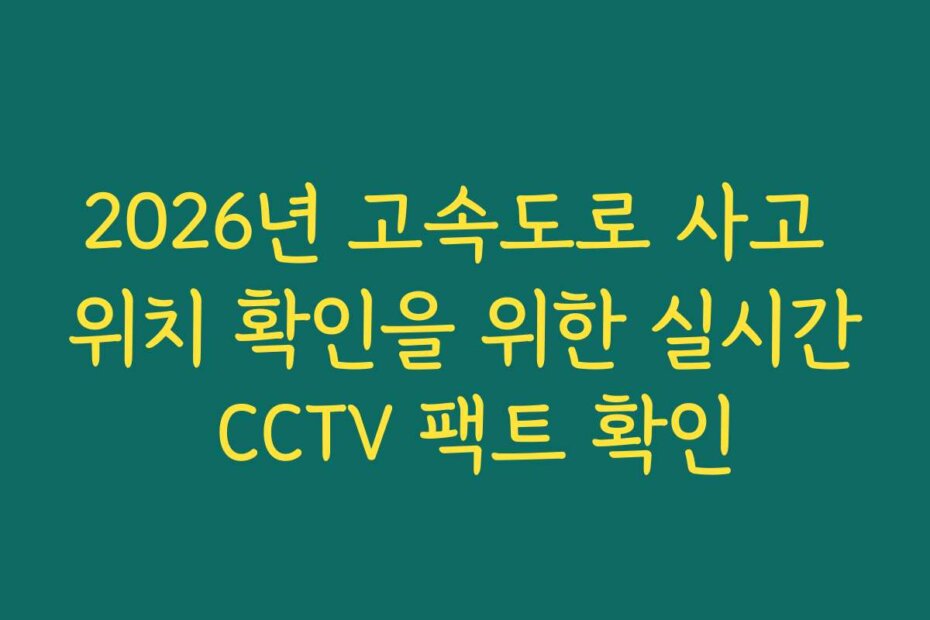 2026년 고속도로 사고 위치 확인을 위한 실시간 CCTV 팩트 확인