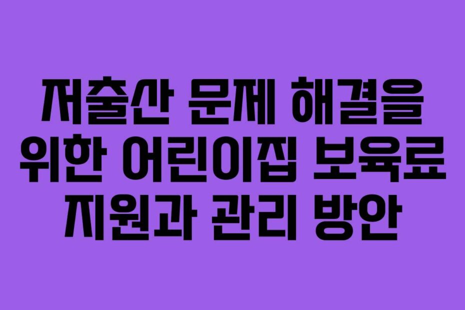저출산 문제 해결을 위한 어린이집 보육료 지원과 관리 방안