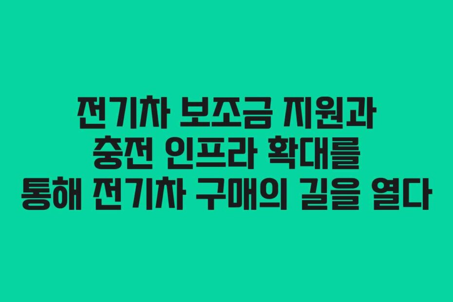 전기차 보조금 지원과 충전 인프라 확대를 통해 전기차 구매의 길을 열다