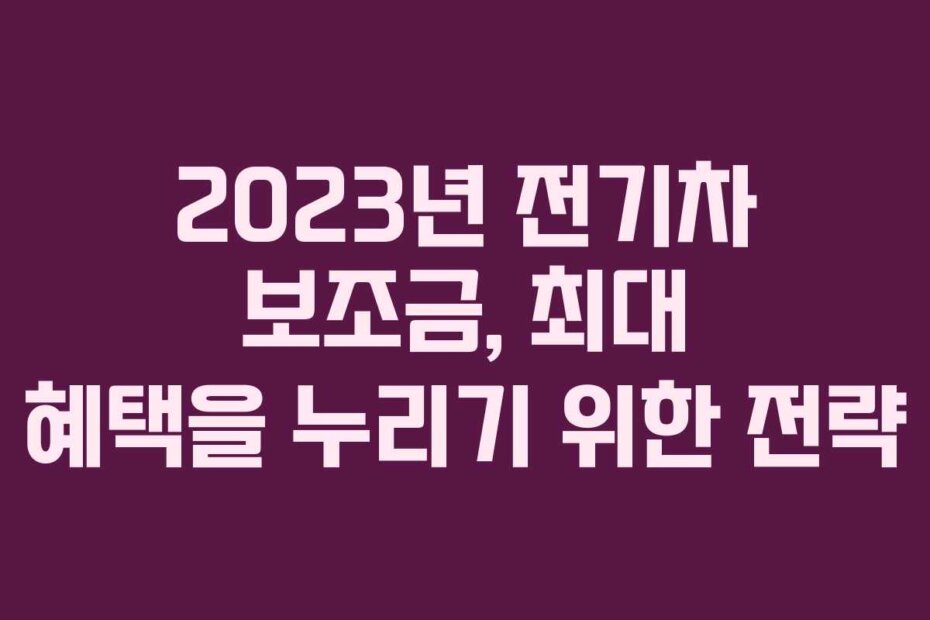 2023년 전기차 보조금, 최대 혜택을 누리기 위한 전략