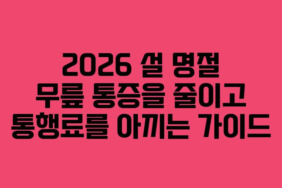 2026 설 명절 무릎 통증을 줄이고 통행료를 아끼는 가이드