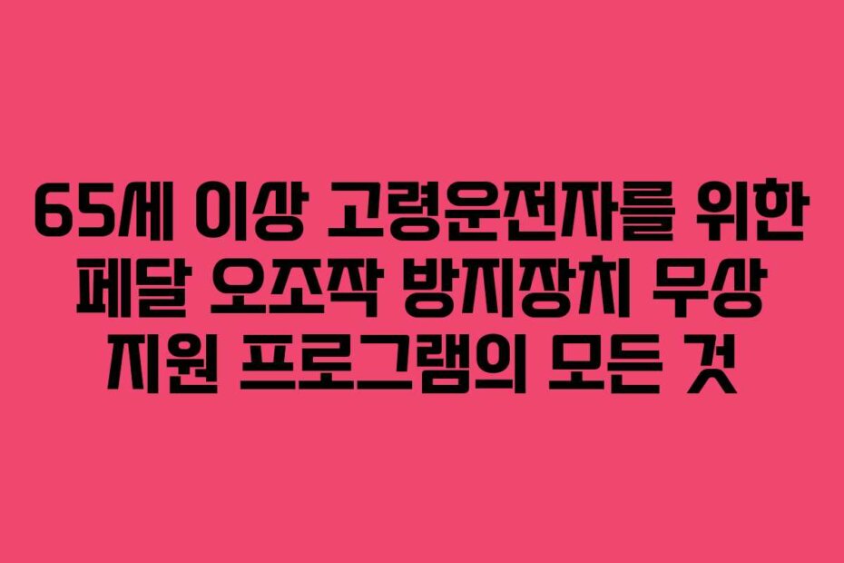 65세 이상 고령운전자를 위한 페달 오조작 방지장치 무상 지원 프로그램의 모든 것