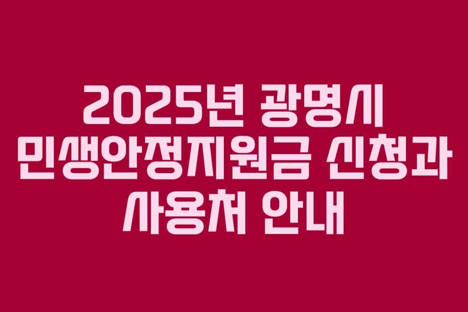 2025년 광명시 민생안정지원금 신청과 사용처 안내