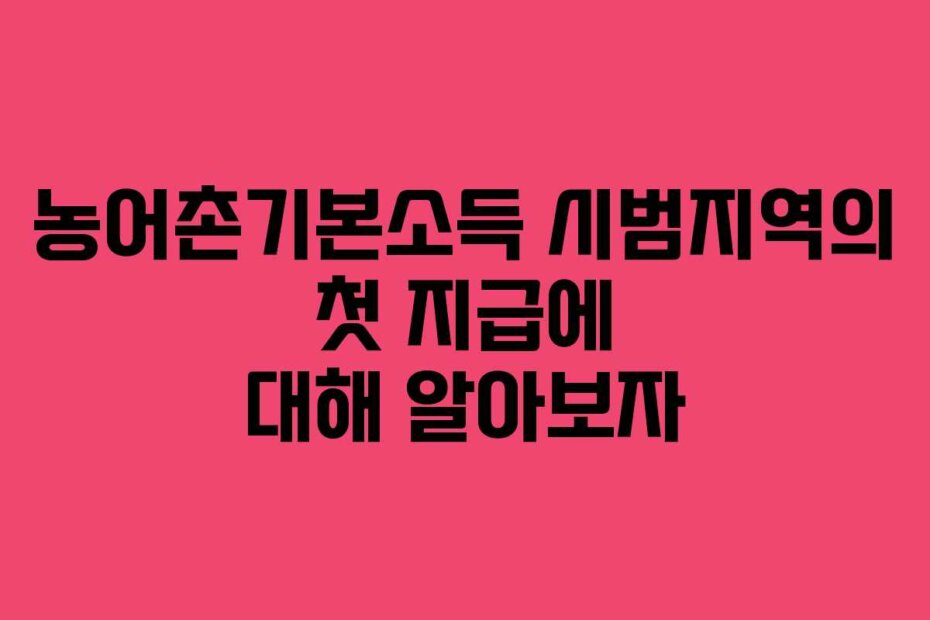 농어촌기본소득 시범지역의 첫 지급에 대해 알아보자