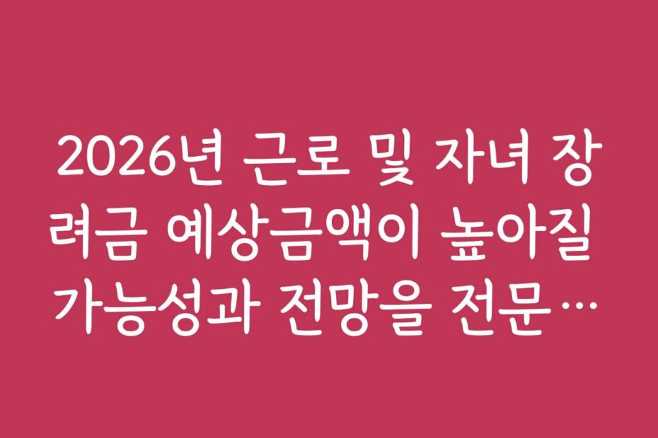 2026년 근로 및 자녀 장려금 예상금액이 높아질 가능성과 전망을 전문가가 분석한 내용