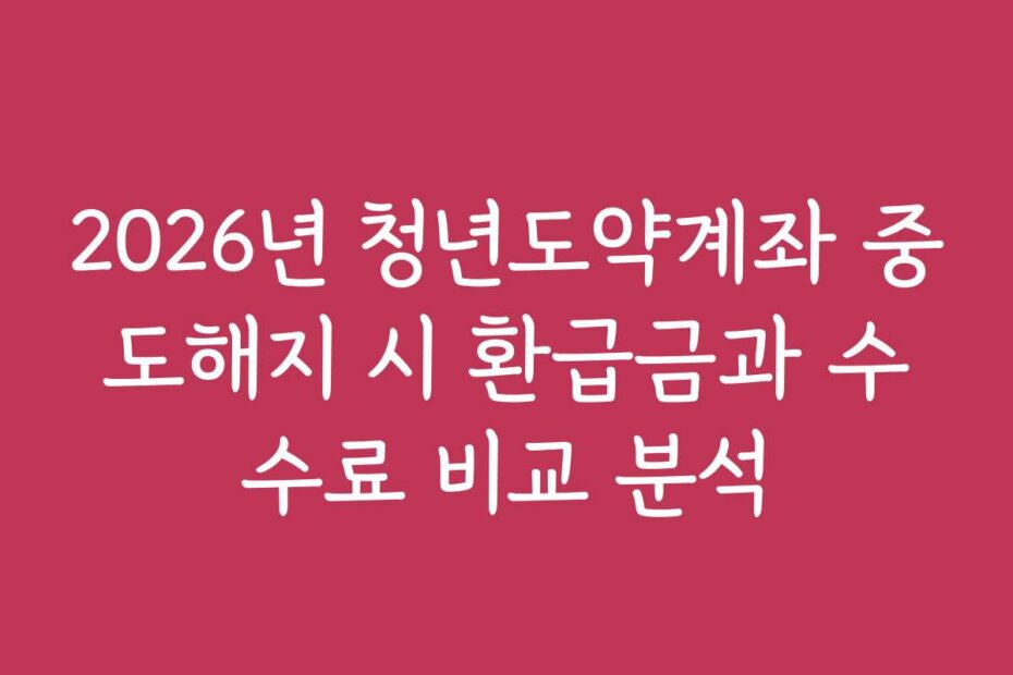 2026년 청년도약계좌 중도해지 시 환급금과 수수료 비교 분석