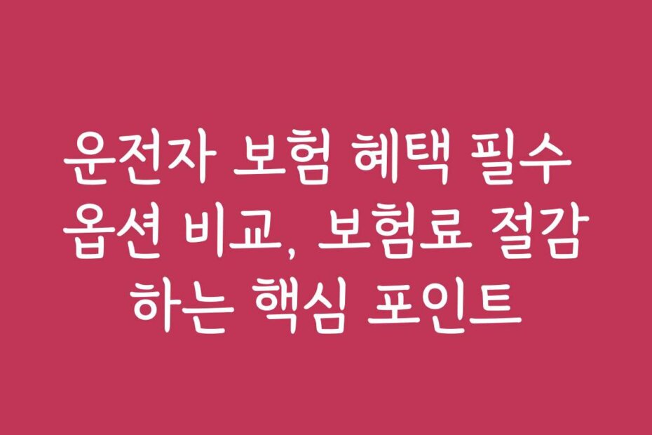 운전자 보험 혜택 필수 옵션 비교, 보험료 절감하는 핵심 포인트