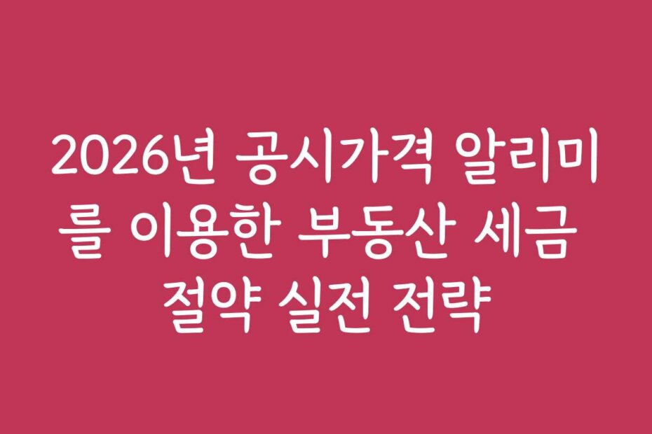 2026년 공시가격 알리미를 이용한 부동산 세금 절약 실전 전략