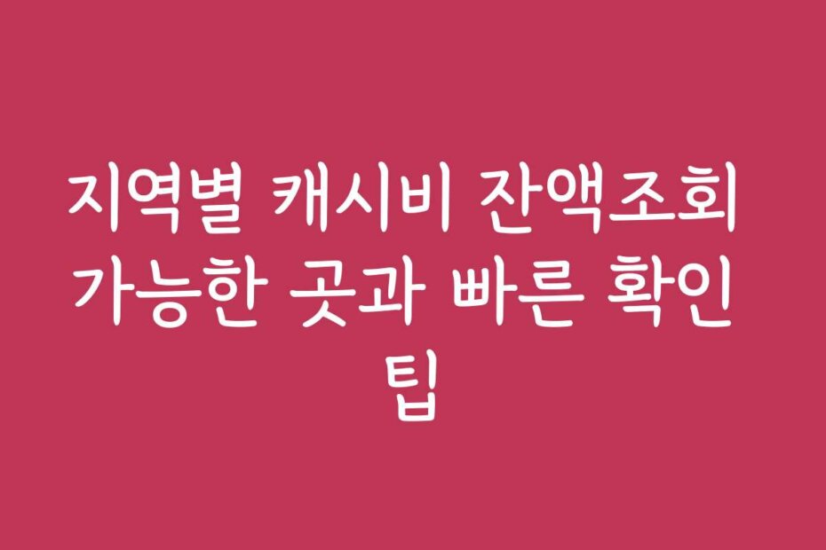 지역별 캐시비 잔액조회 가능한 곳과 빠른 확인 팁