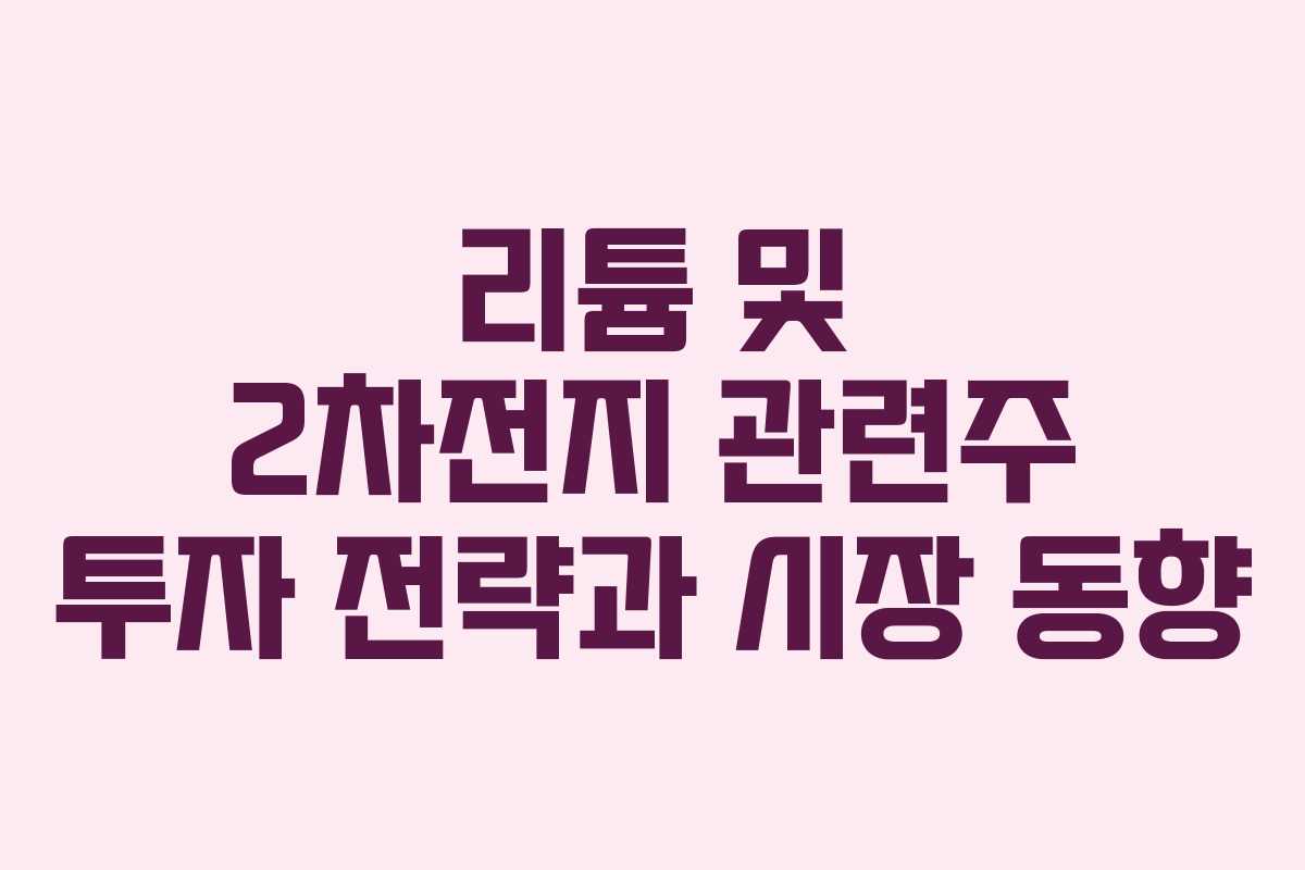 리튬 및 2차전지 관련주 투자 전략과 시장 동향