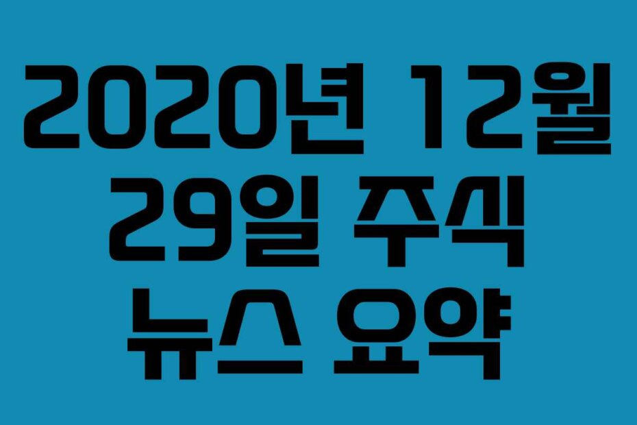 2020년 12월 29일 주식 뉴스 요약