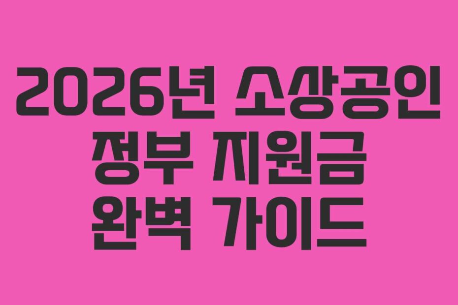 2026년 소상공인 정부 지원금 완벽 가이드