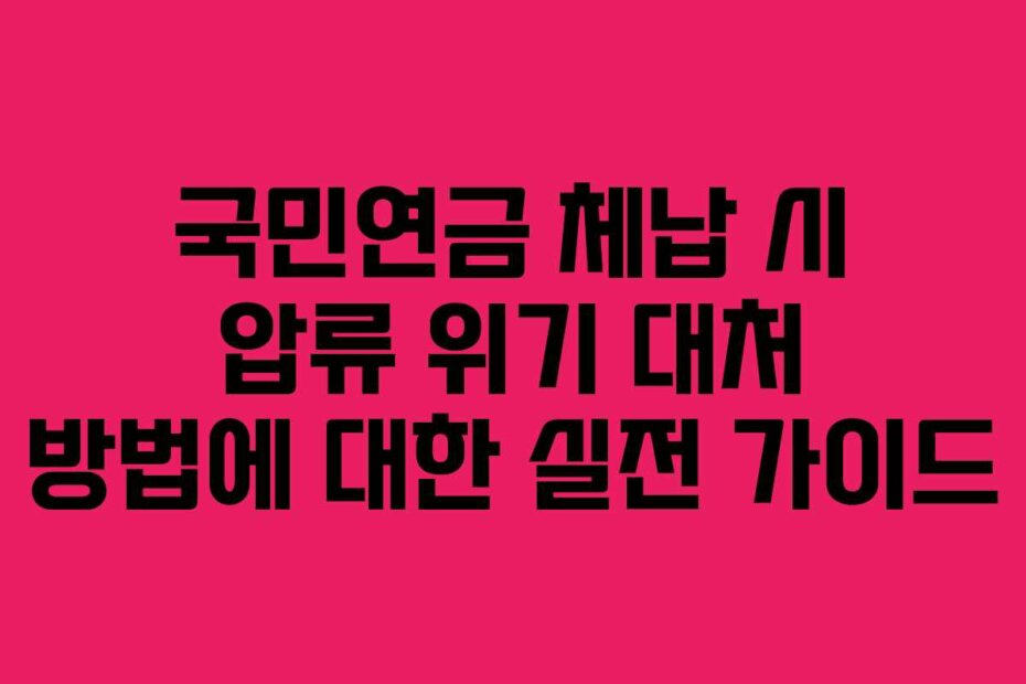 국민연금 체납 시 압류 위기 대처 방법에 대한 실전 가이드