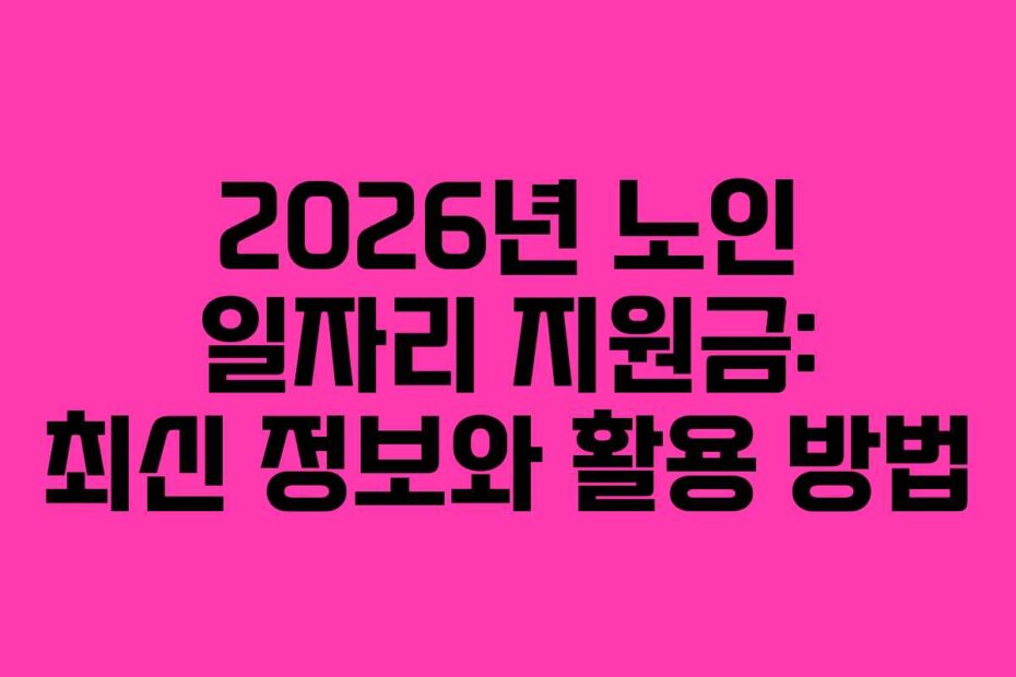 2026년 노인 일자리 지원금: 최신 정보와 활용 방법