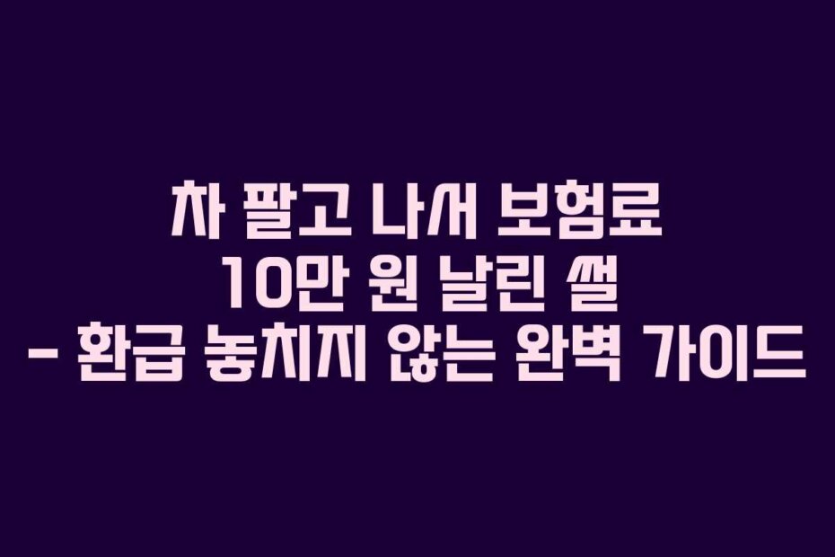 차 팔고 나서 보험료 10만 원 날린 썰 – 환급 놓치지 않는 완벽 가이드