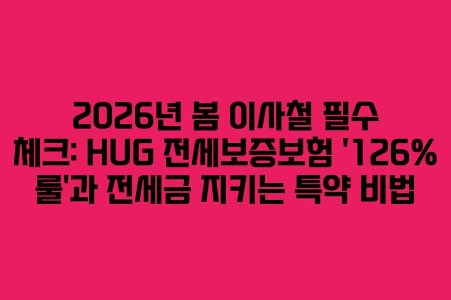 2026년 봄 이사철 필수 체크: HUG 전세보증보험 ‘126% 룰’과 전세금 지키는 특약 비법