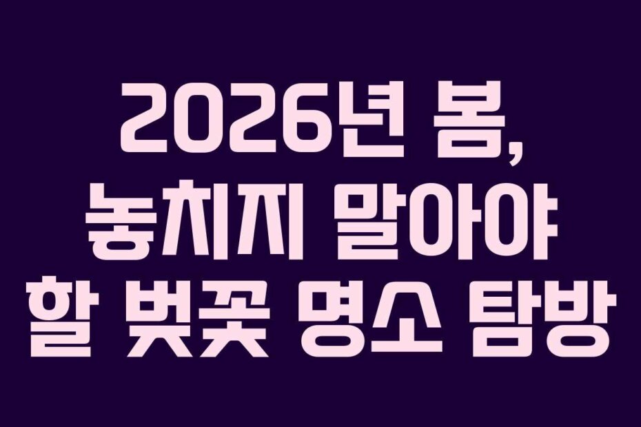 2026년 봄, 놓치지 말아야 할 벚꽃 명소 탐방
