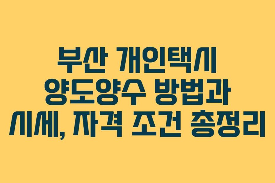 부산 개인택시 양도양수 방법과 시세, 자격 조건 총정리