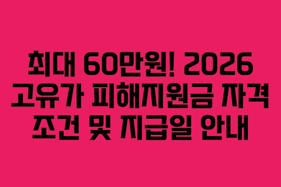 최대 60만원! 2026 고유가 피해지원금 자격 조건 및 지급일 안내