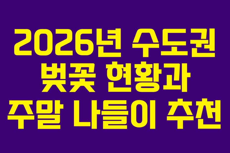 2026년 수도권 벚꽃 현황과 주말 나들이 추천