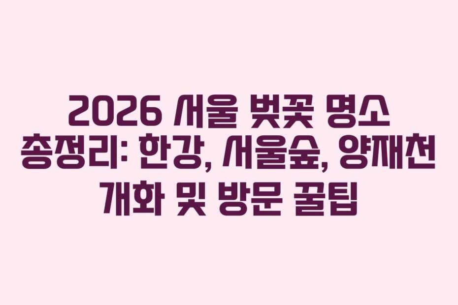 2026 서울 벚꽃 명소 총정리: 한강, 서울숲, 양재천 개화 및 방문 꿀팁