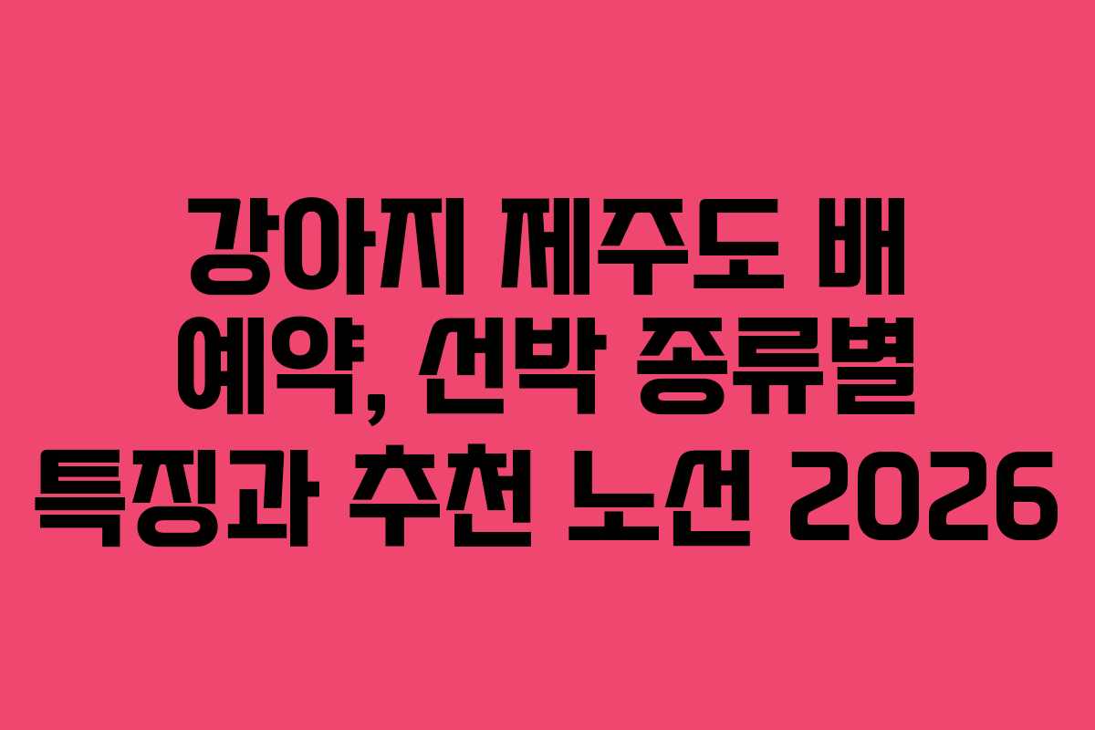 강아지 제주도 배 예약, 선박 종류별 특징과 추천 노선 2026