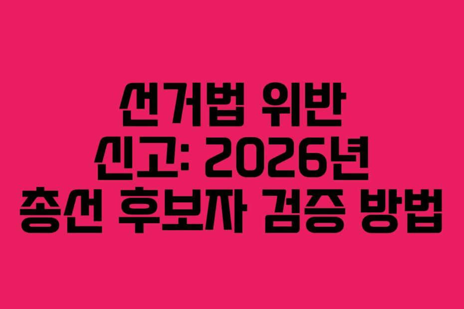 선거법 위반 신고: 2026년 총선 후보자 검증 방법